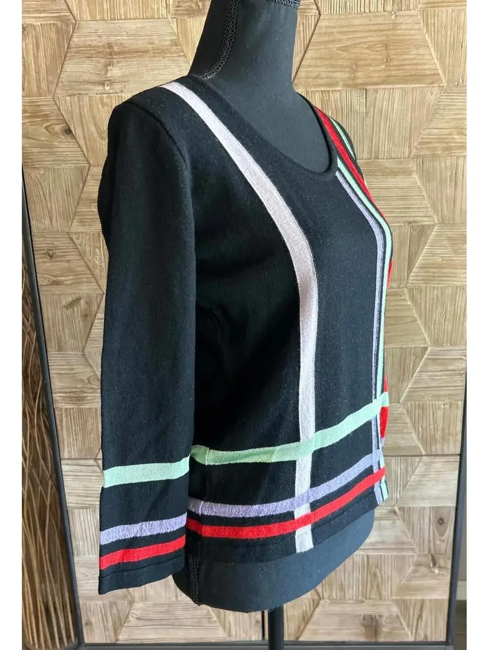 Vintage Armani Sweater Small Black with Multicolor Pullover